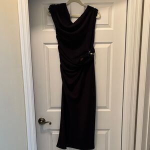Meshki Black Cowl-Neck Midi Dress